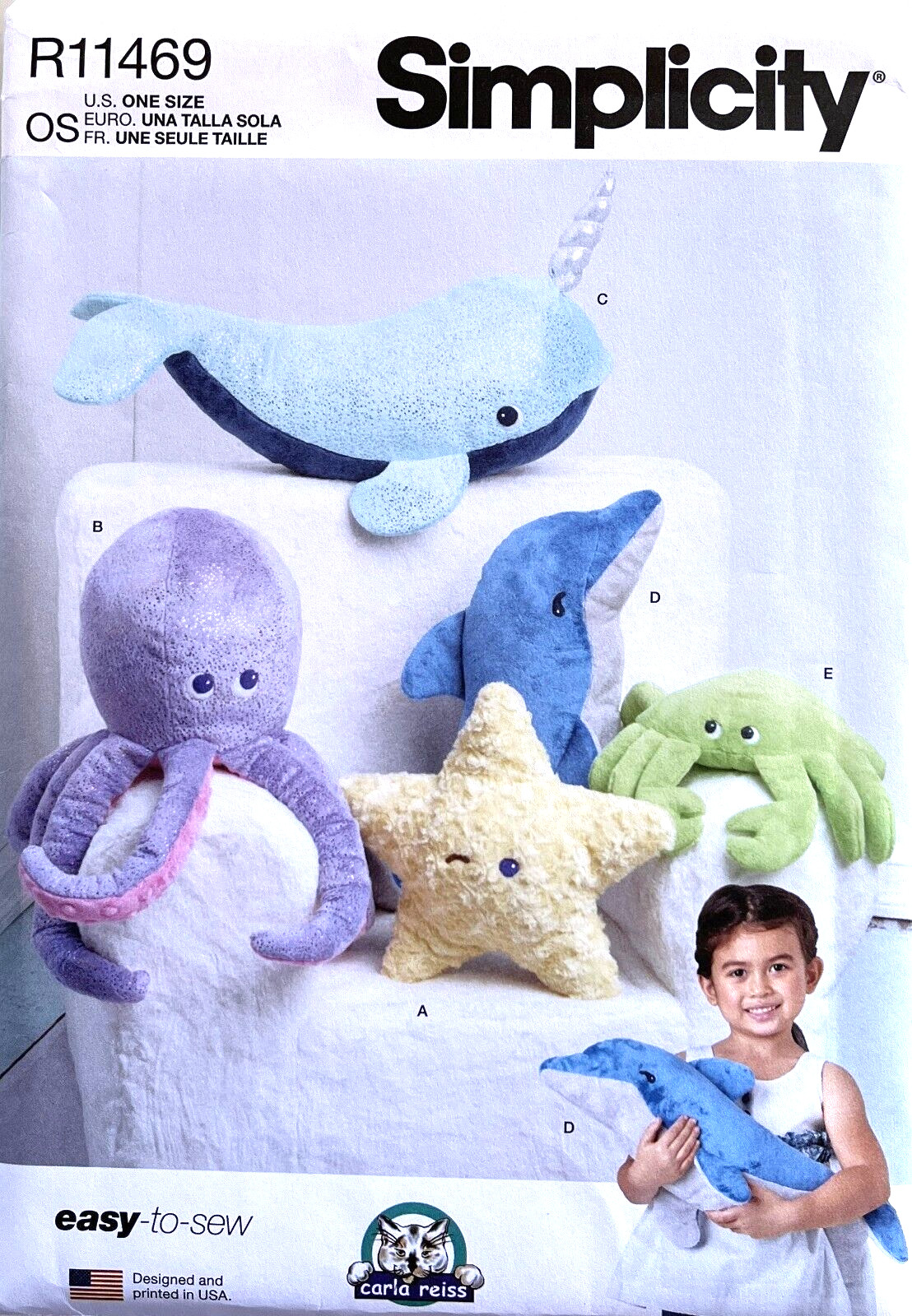 Simplicity S9570/11469 Plush Sea Creatures Starfish, Octopus, Dolphin, More