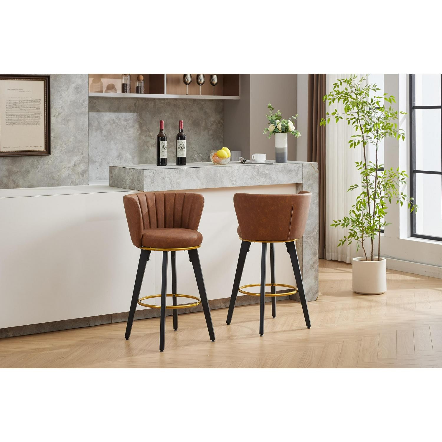 Ostweer Furniture Set Of 2 26 H 360 Swivel Upholstered Barstools - Beige