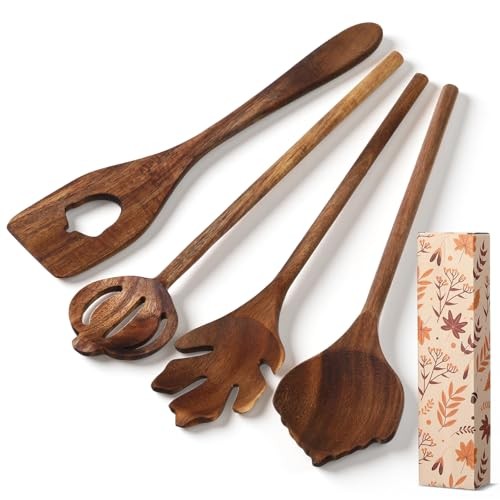 Maxdot 4 Pcs Wooden Spoons Utensils Set 12 Inch Natural Acacia Wooden Spoons