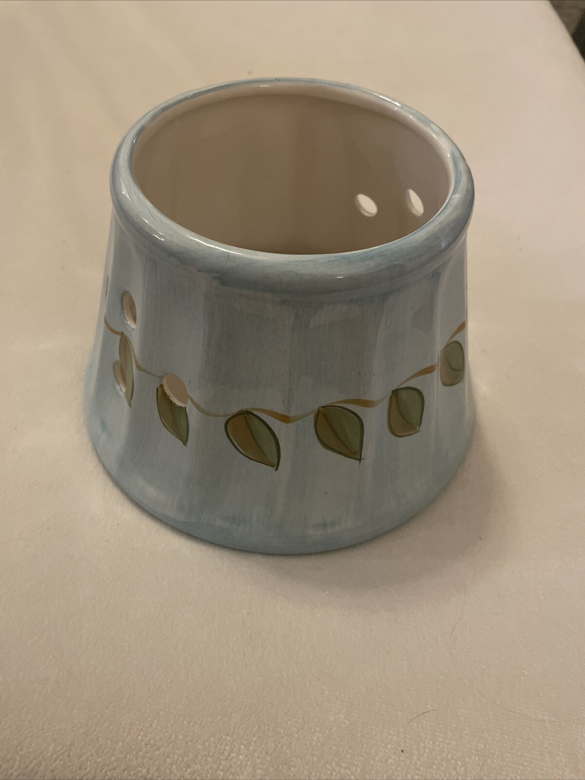Ceramic Large Candle Jar Shade Topper Blue With Leaves