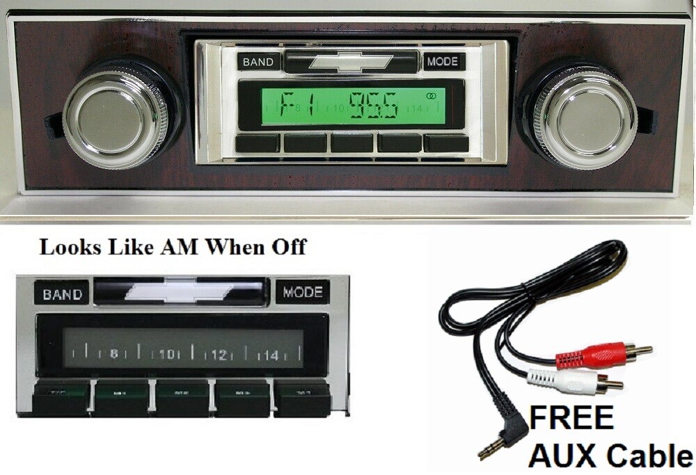 1967-1968 Radio Chevy Camaro w/ Woodgrain Bezel + Free Aux Cable Stereo 230