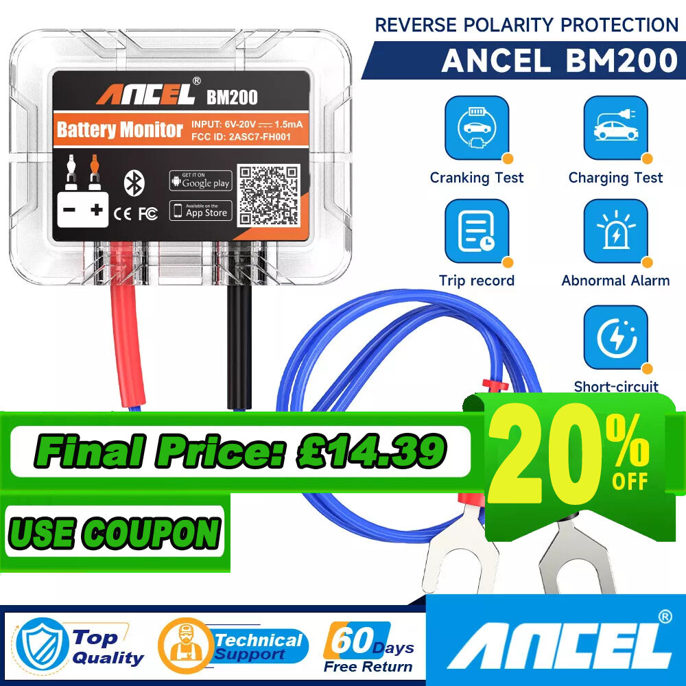 Ancel BM200 Car 12V Battery Tester Battery Health Monitor Cranking Charging Test