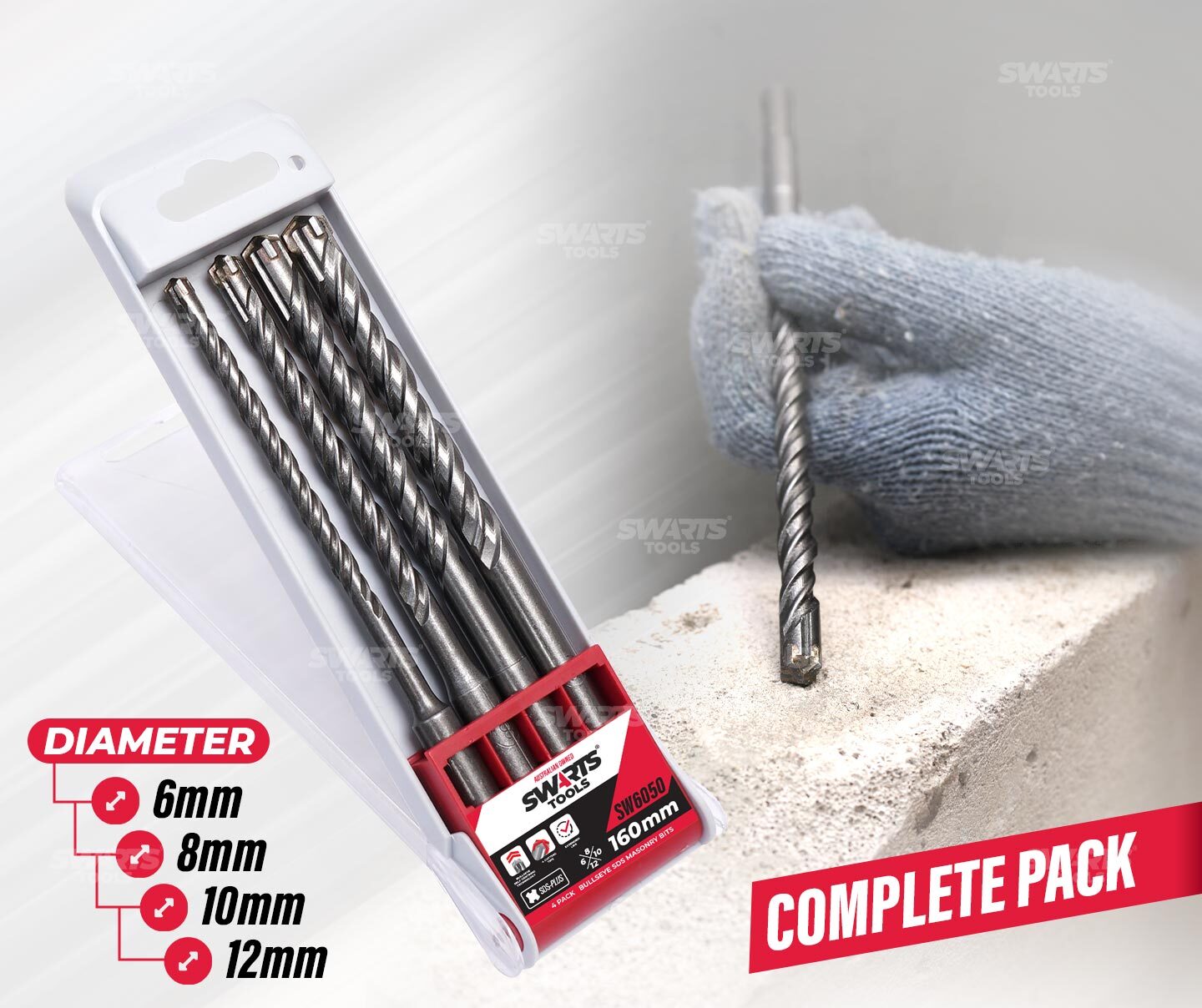 SDS Plus Rotary Hammer Self Centering Carbide Masonry Drill Bits - Set, Singles