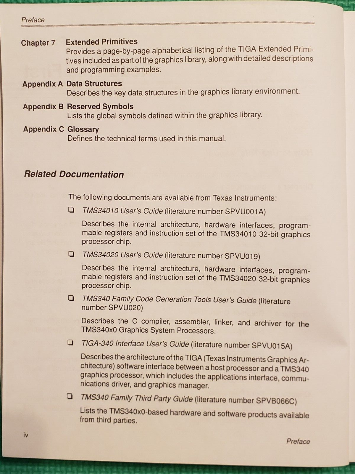 Texas Instrument TMS340 FAMILY GRAPHICS LIBRARY Users Guide - 1990