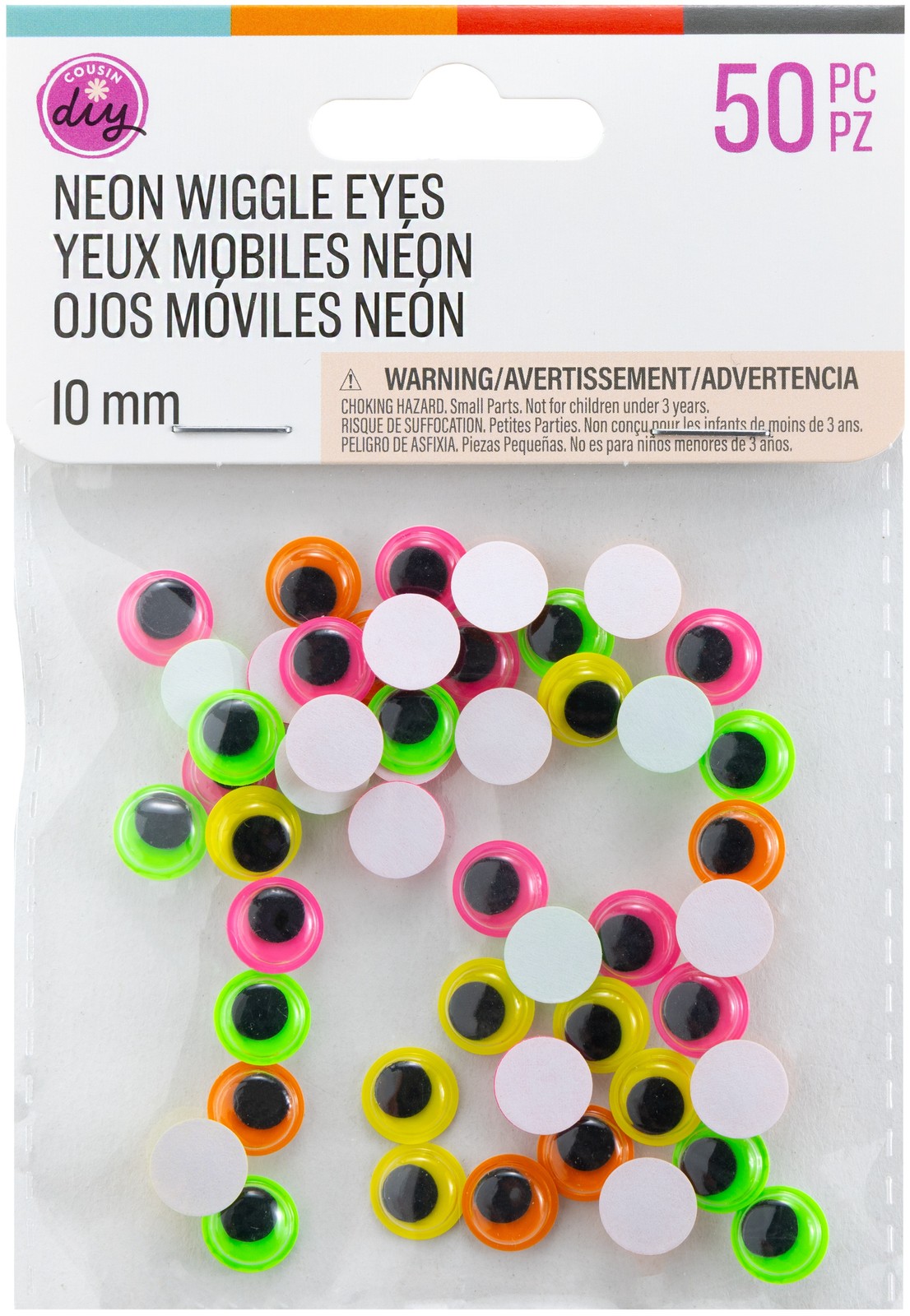CousinDIY Paste-On Wiggle Eyes 10mm 50/Pkg-Neon