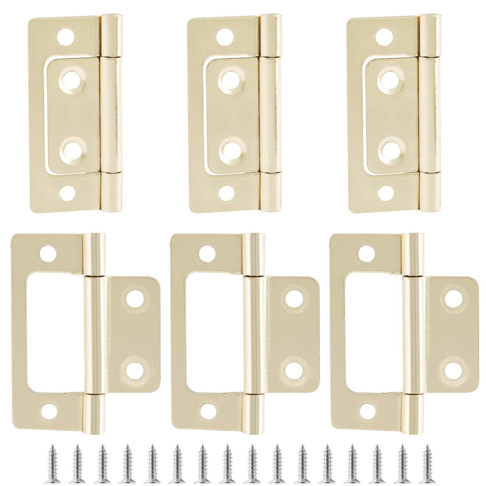 Biaungdo 6 Pcs Non-Mortise Door Hinges, 2 inch x 1 6 Pieces, Imitation Gold