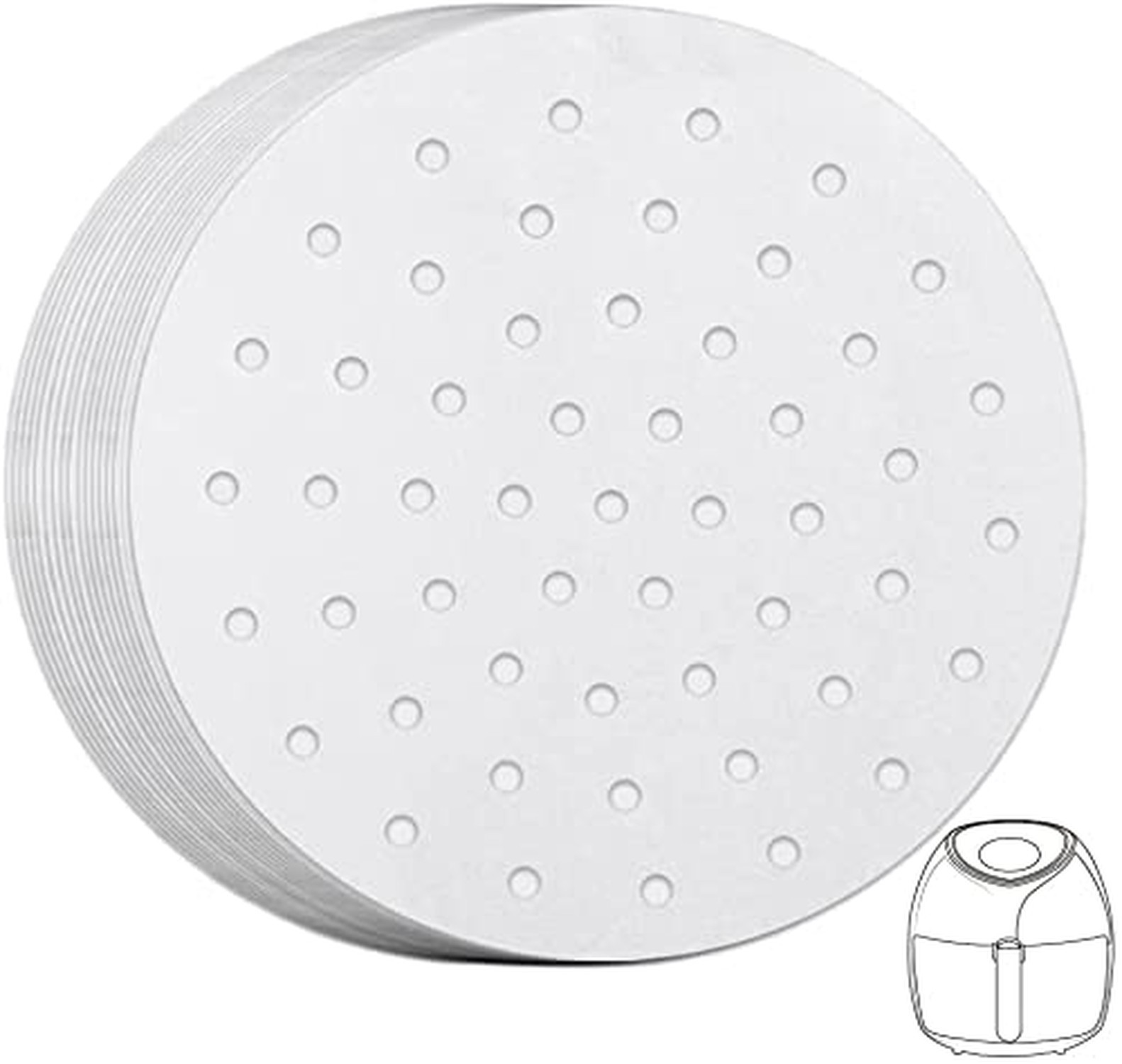 Air Fryer Parchment Paper, Set of 200, 8 inches Air Fryer Liner/Bamboo Steame...