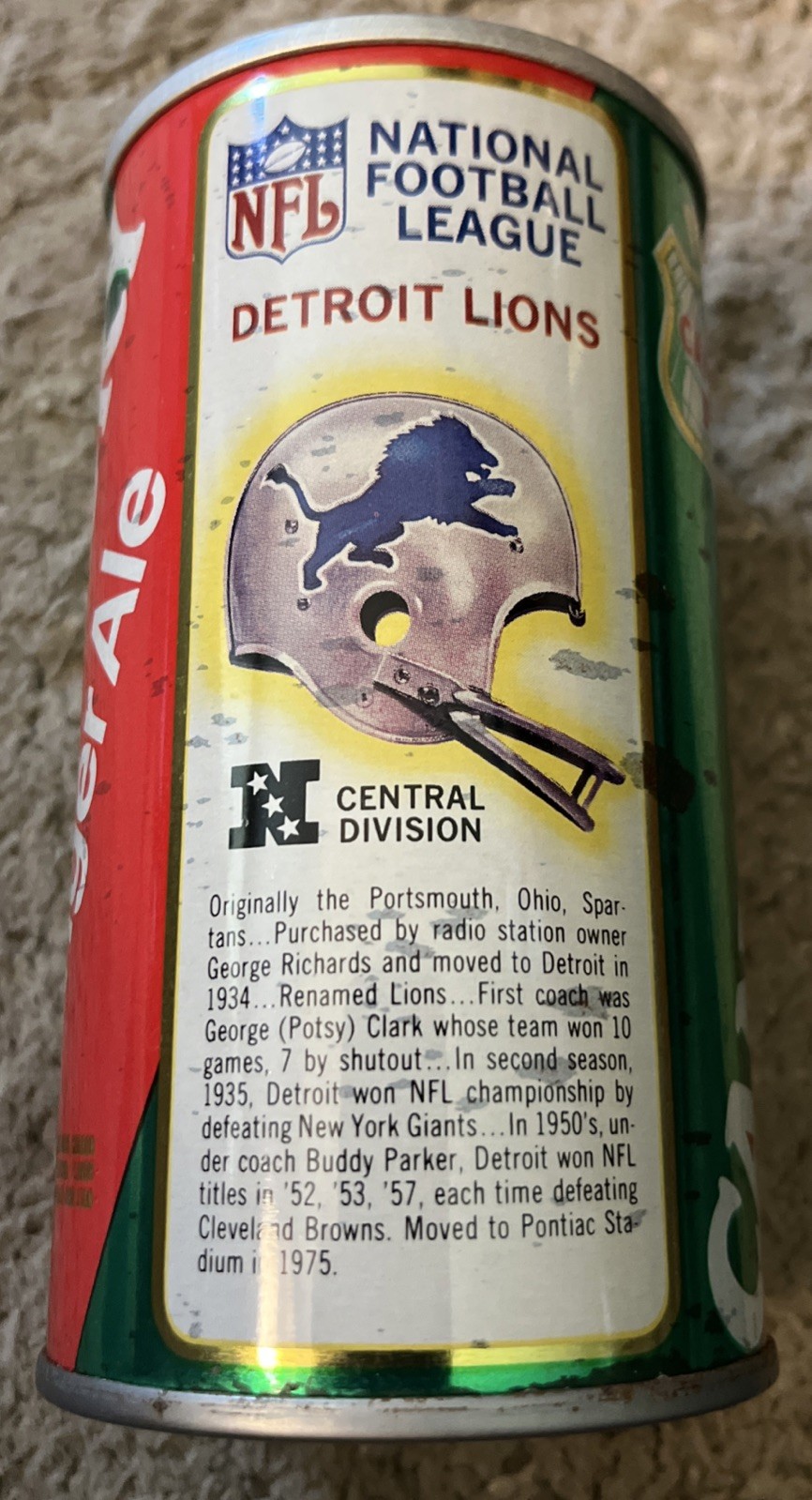 CANADA DRY GINGER ALE DETROIT LIONS STRAIGHT STEEL HELMET CAN