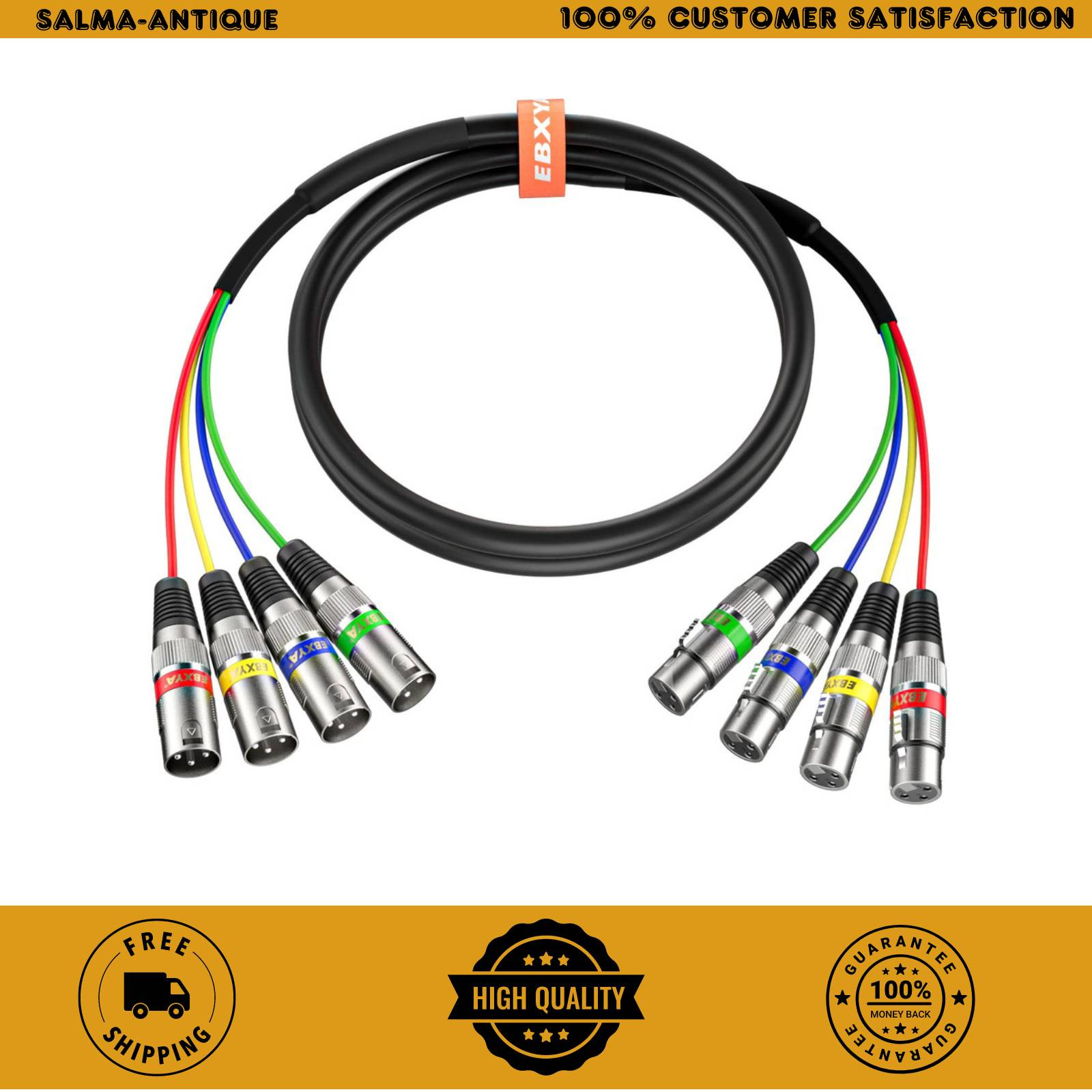 6ft 4 Channel XLR Snake - Premium XLR Male to XLR Female Snake Cable for Live