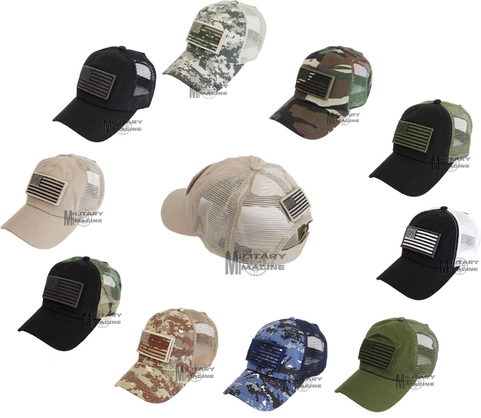 US Flag Detachable Patch Hat M81 UCP NWU MARPAT Trucker Mesh Back cap