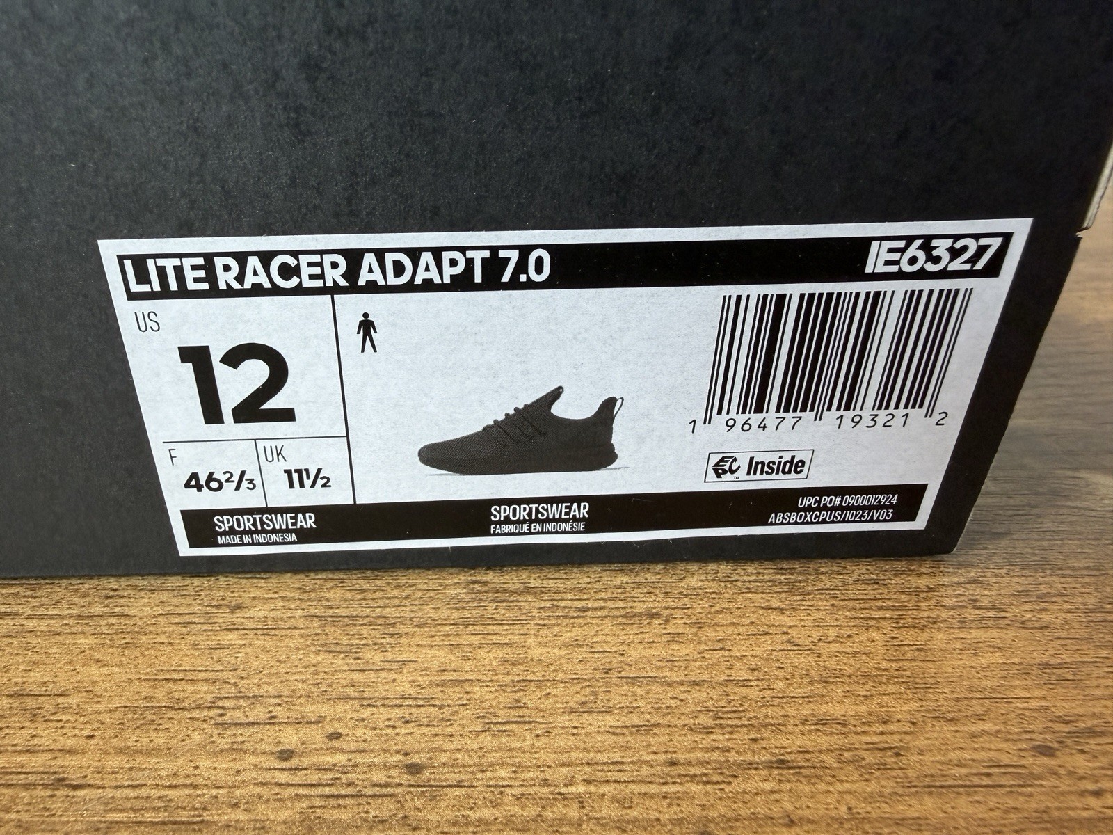 Size 12 Adidas Lite Racer Adapt 7.0 Shoes Black Comfort Sneaker IE6327 NEW