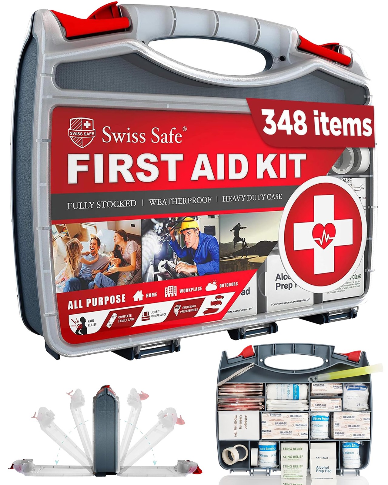 Swiss Safe 2-in-1 First Aid Kit for Car, Travel and 1 Pack, Large Hardcase