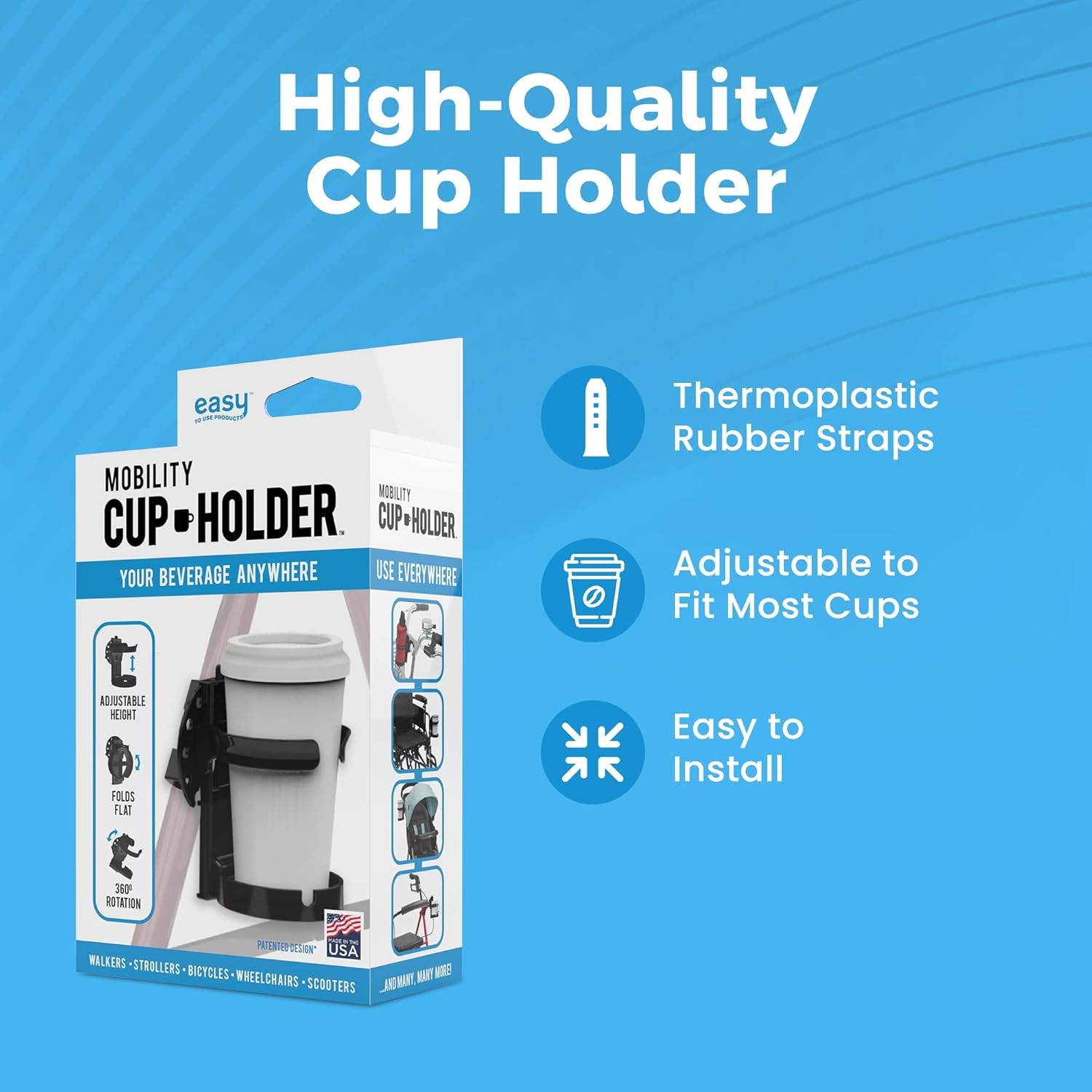 Mobility Cup Holder For Adults - Portable Drink for Single Pack, Black