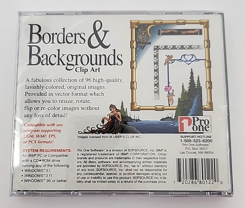 Pro One Borders And Backgrounds Clip Art PC Cd Rom Windows 95 Sealed NOS