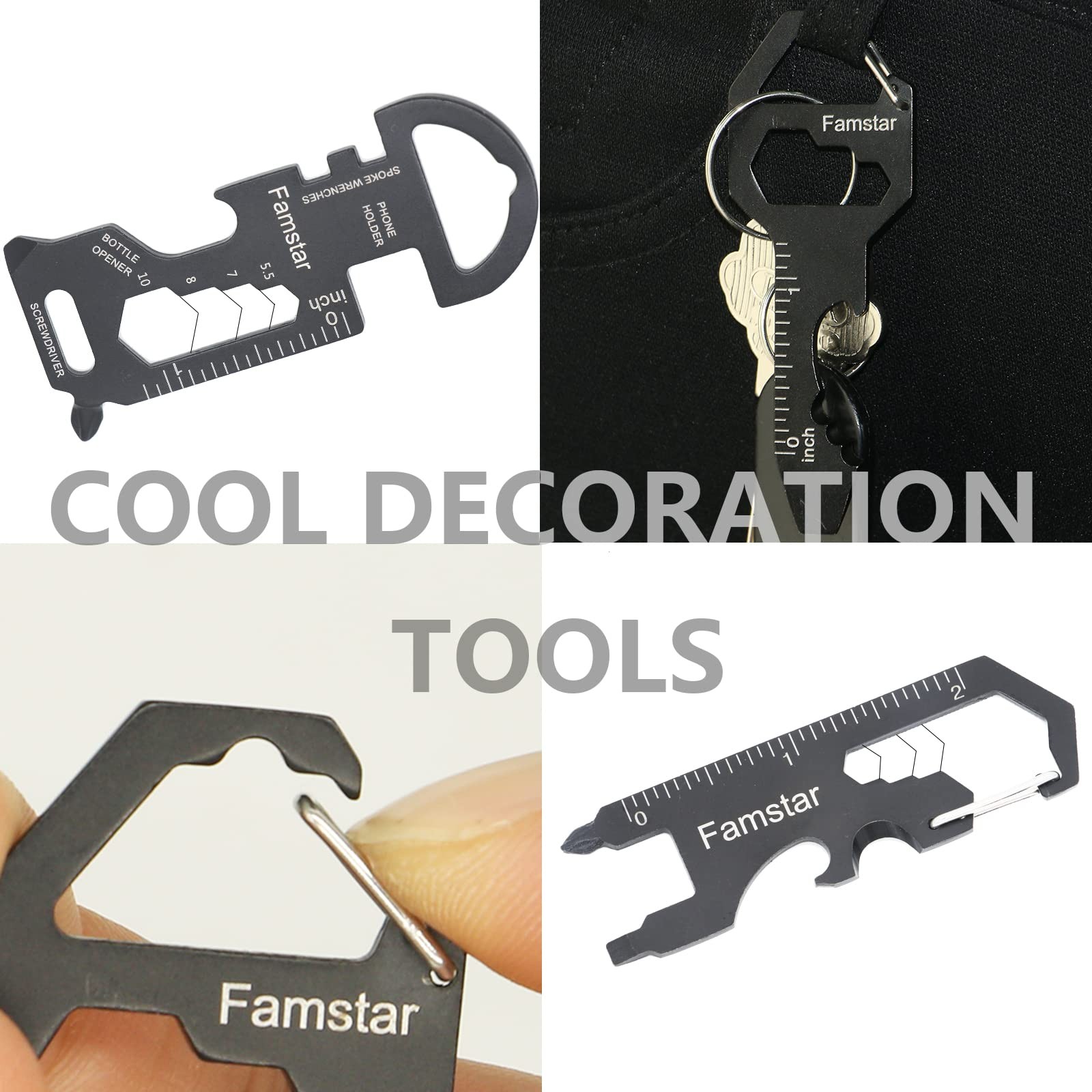 Famstar Keychain Multi-tool 3Pack Metal Pocket Tool Portable Black