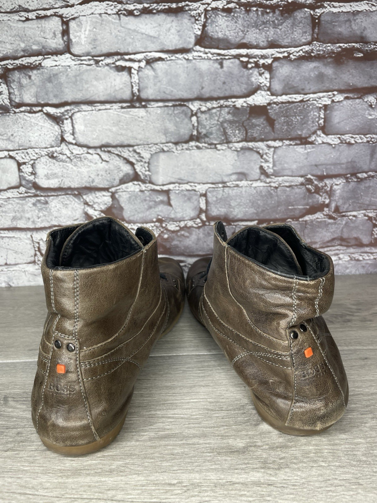 Hugo Boss Men Sz 43 US 10 Brown Leather High Top Fashion Lace Up Sneakers Shoes