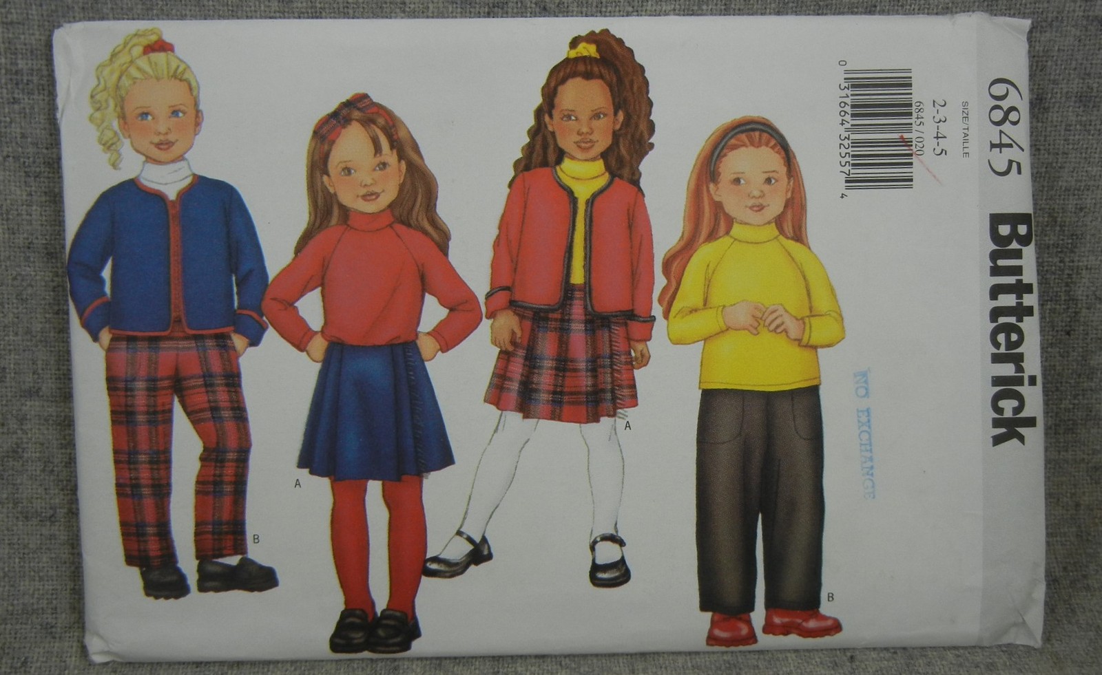Butterick 6845 Girls Toddler Jacket Top Skirt Pants size 2-5 Uncut