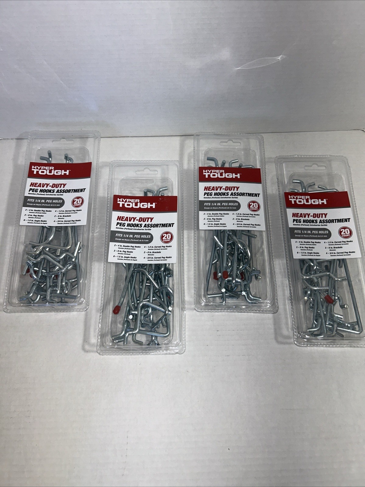 Hyper Tough Heavy-Duty Peg Hooks Assortment For 1/4” Peg Holes *80 PCS* *4-Pack*