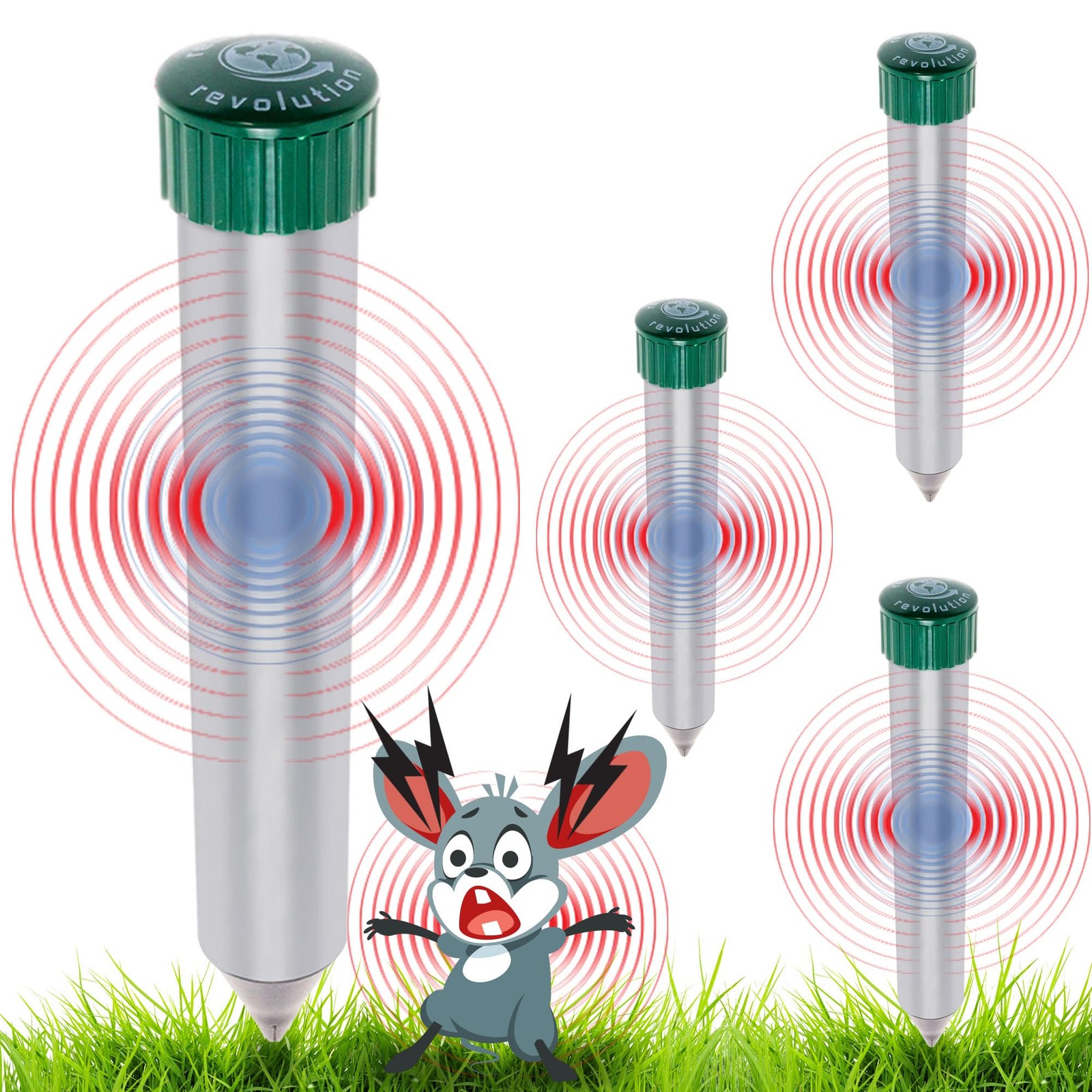 4 Pack Sonic Mole Chaser - Battery Operated Pest Repeller Stake, Scares Away ...
