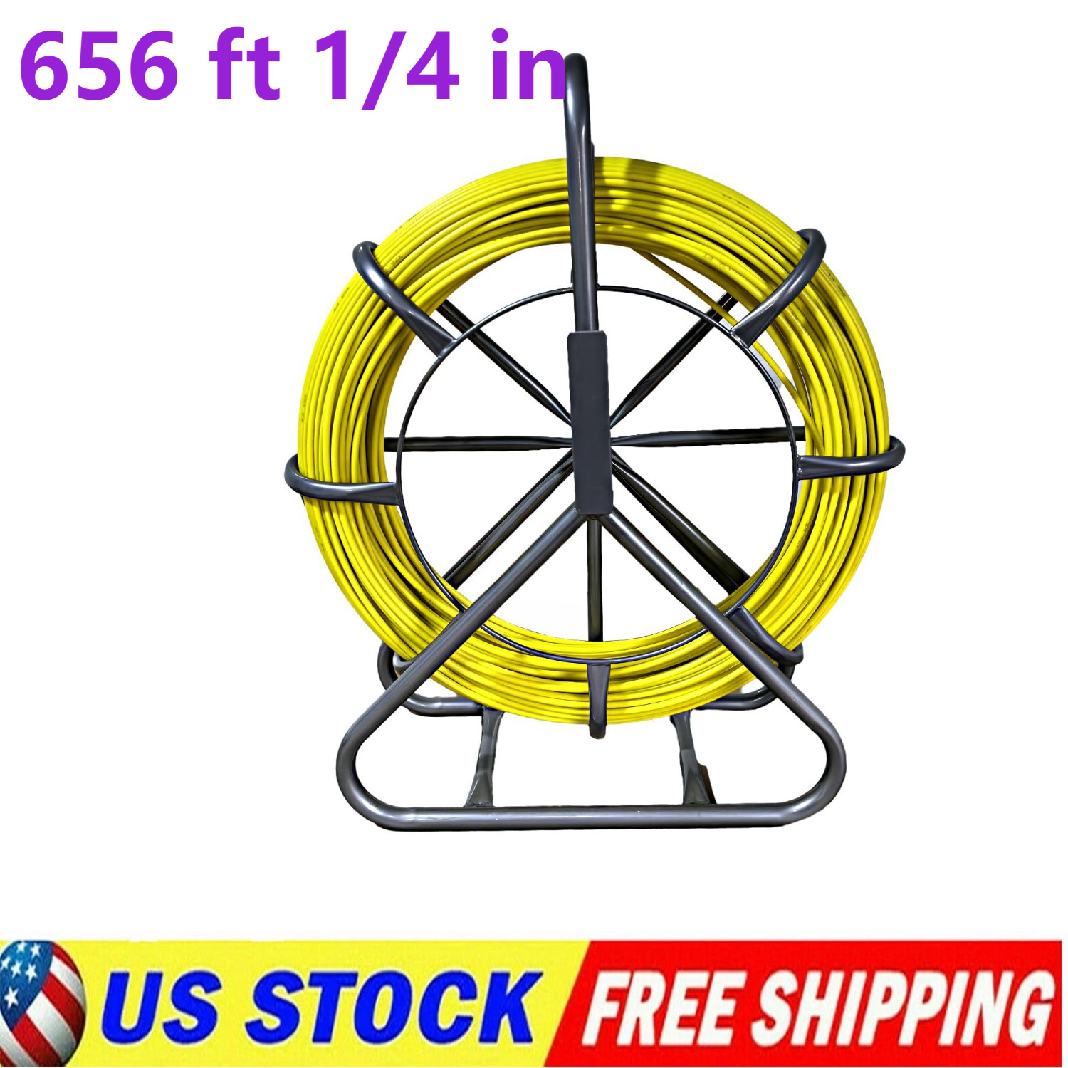 Heavy Duty Fish Tape Fiberglass 1/4"-656 Ft Cable Puller with Steel Reel Stand