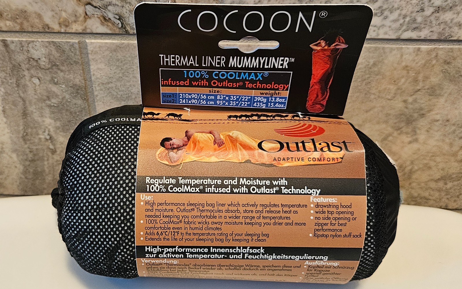 Cocoon 100% CoolMax Thermal MummyLiner Sleeping Bag Sheet Liner 95" x 35" SAGE