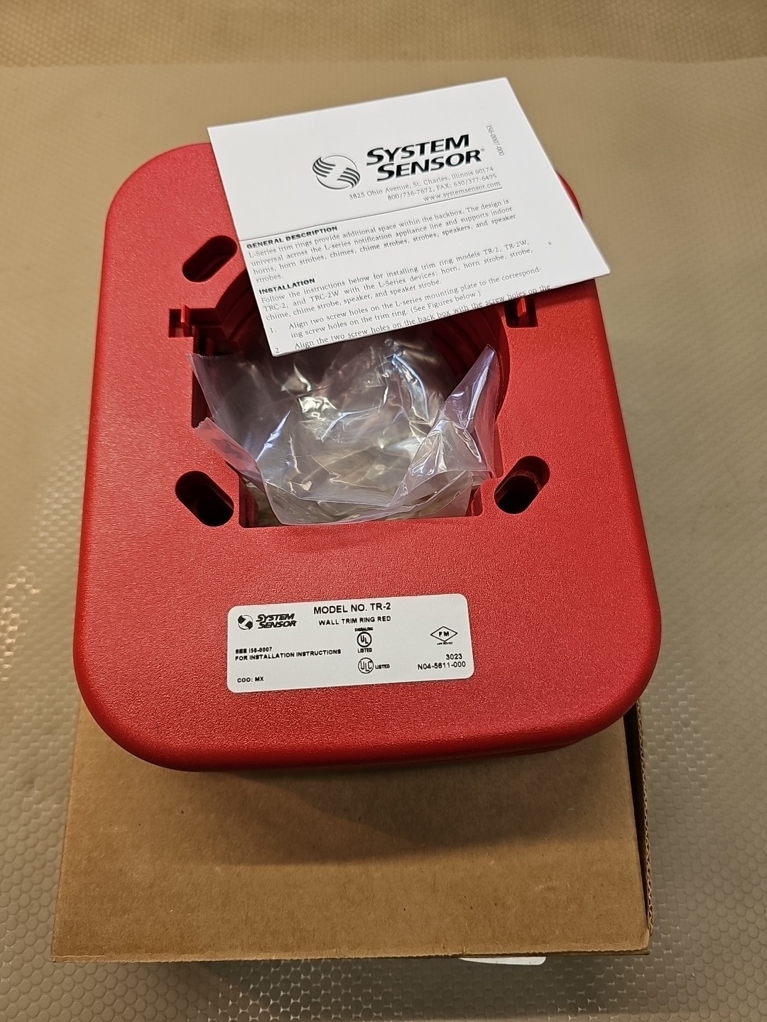System Sensor TR-2. Universal Wall Trim Ring, Red. Pack of 5.