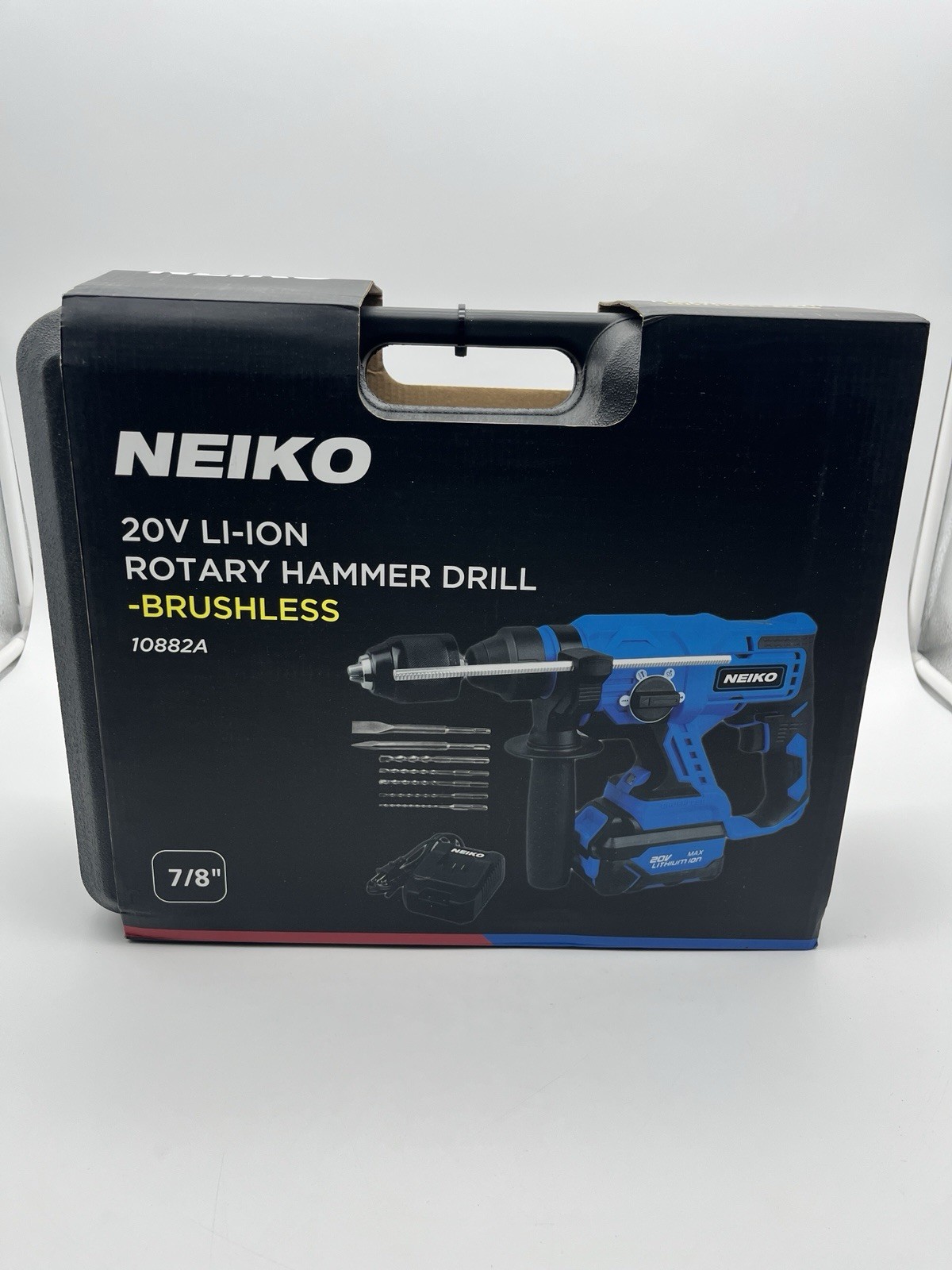 Neiko 20V SDS Plus Brushless 7/8” Rotary Hammer KIT 10882A 4ah Battery + Charger