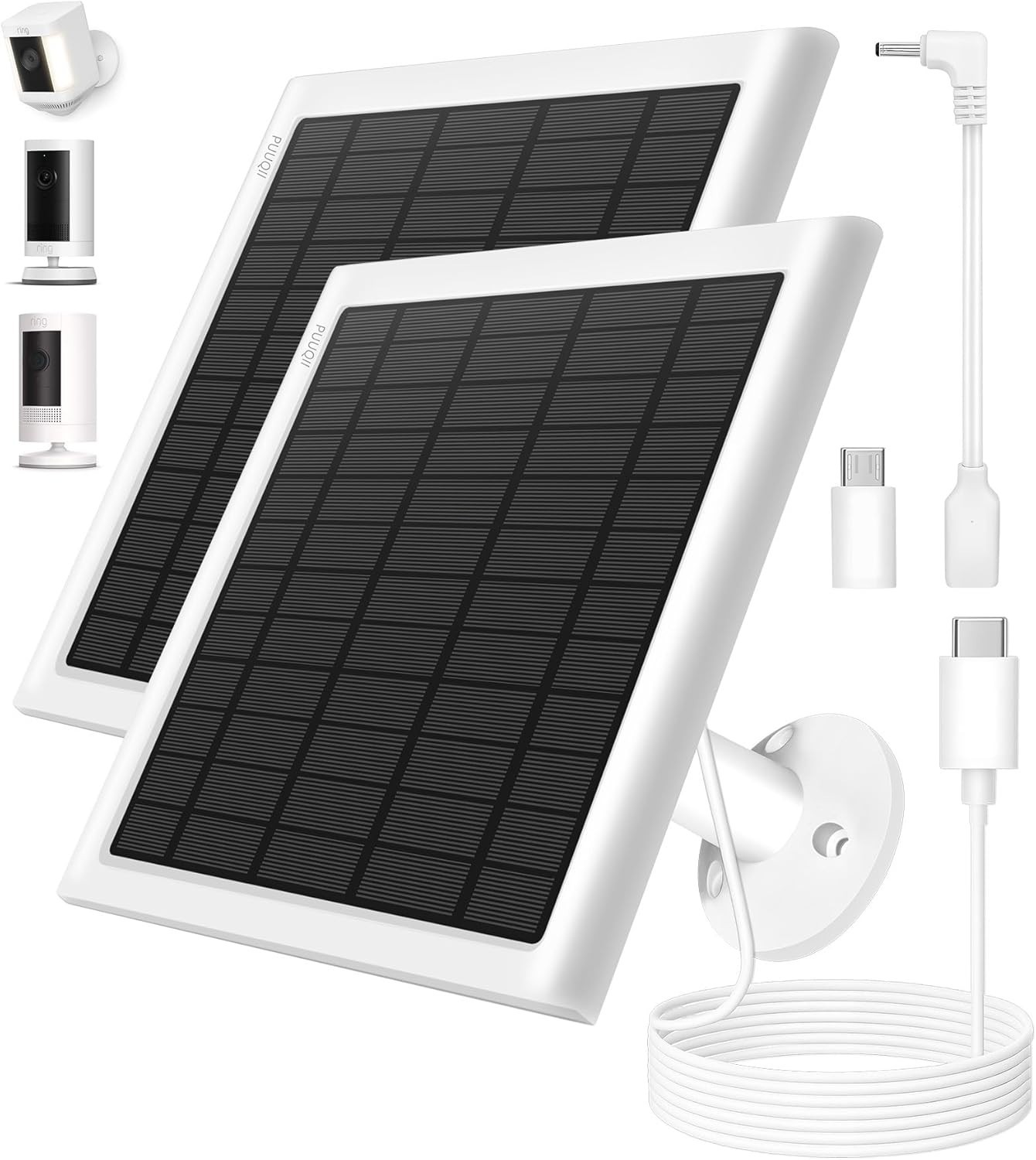 8W Solar Panel Ring Camera 2-Pack Solar Panel Charger Compatible W/ Ring Stick