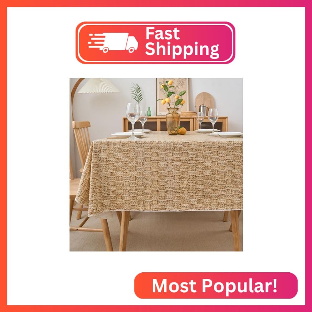 NLMUVW Vinyl Tablecloth with Flannel Backing Square, 100% Waterproof PVC Table C