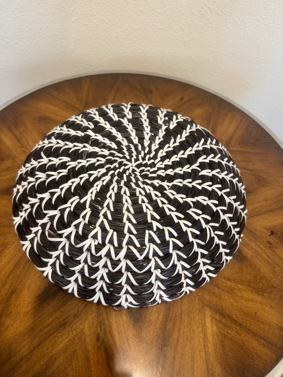 Handwoven Fishbone Black And White Basket 12”