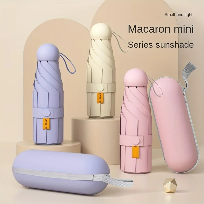 Folding Capsule Umbrella Mini Compact UV Protection Travel Sun Rain Five Fold