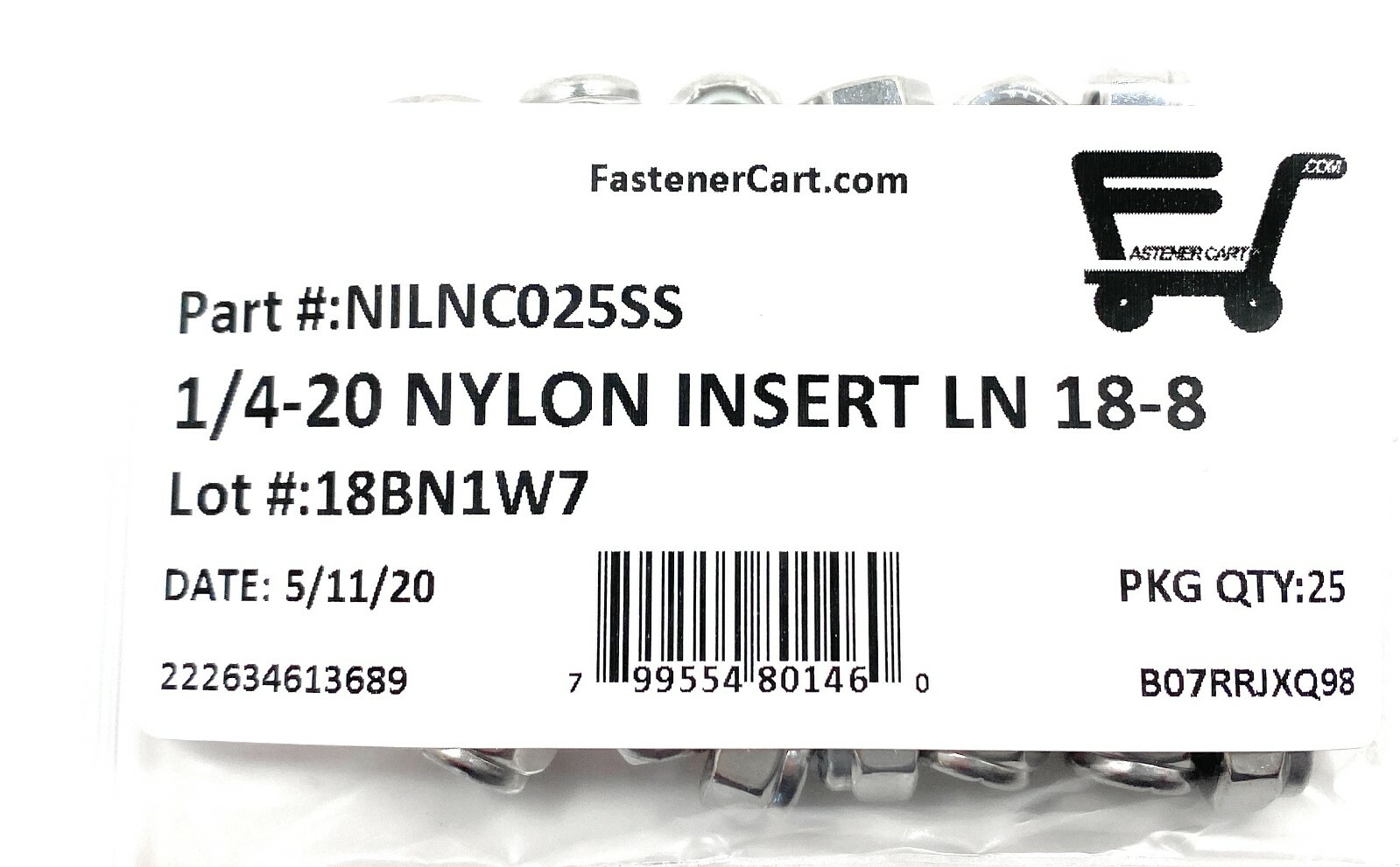 (25) 1/4-20 Stainless Steel Nylon Insert Lock Nuts -Locking Hex Nuts 1/4-20