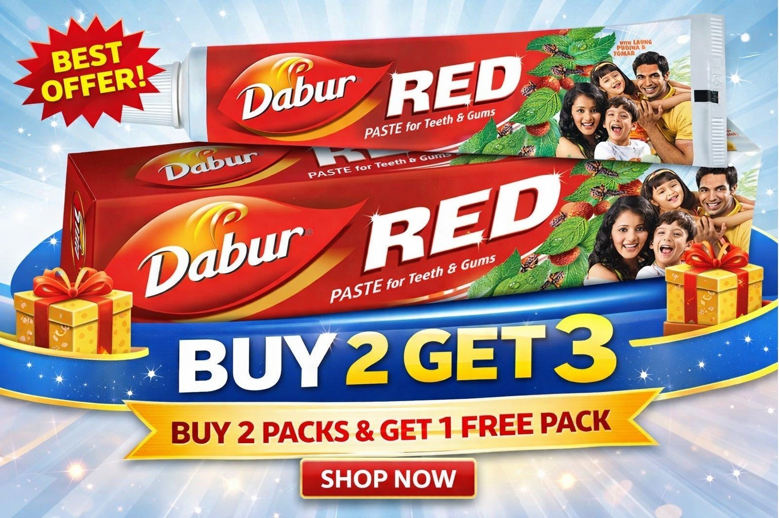 Dabur Red Toothpaste - 100% Genuine Paste for teeth and gums 40g BUY 2 GET 3