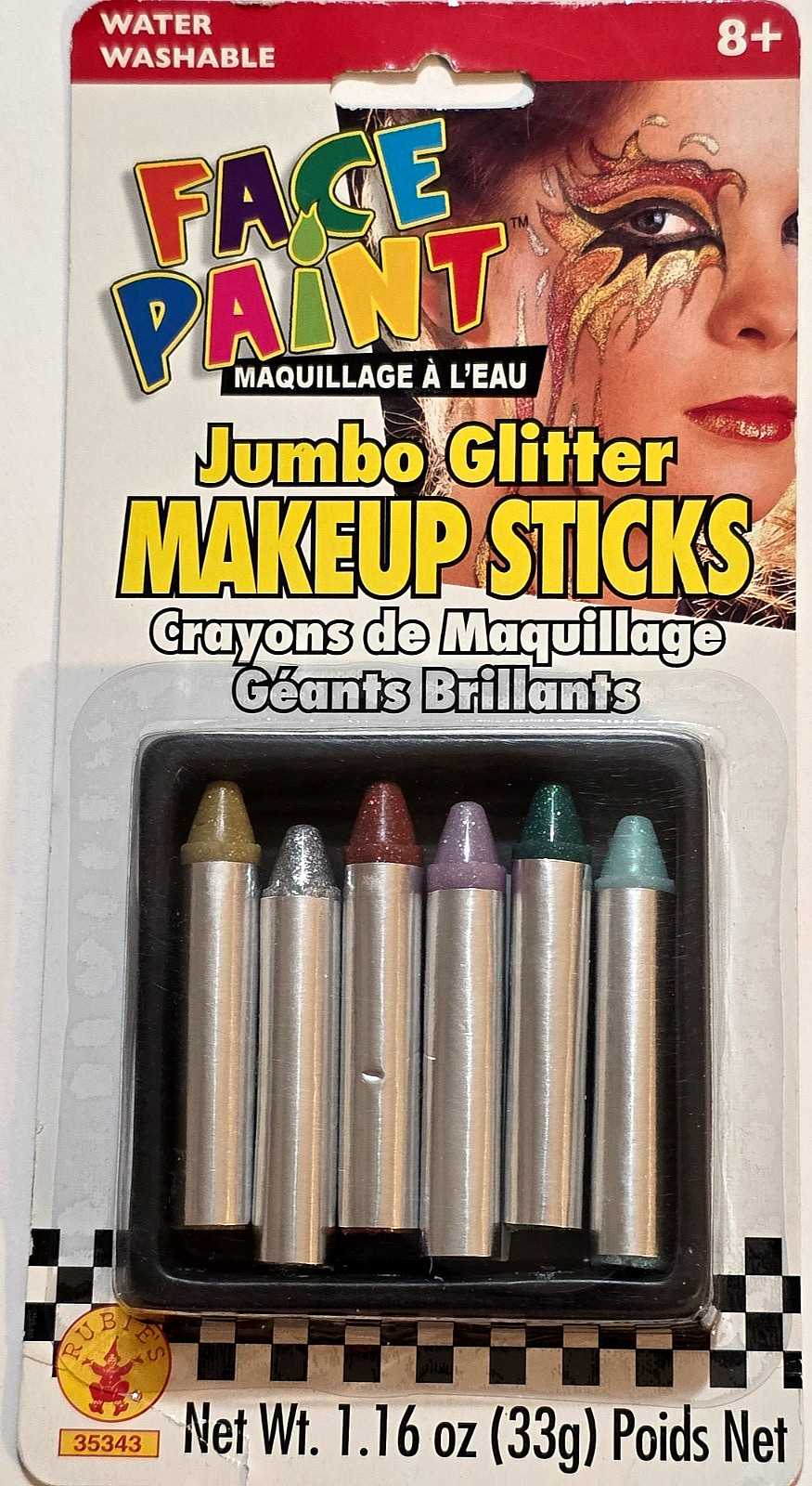 FACE PAINT Jumbo Glitter MAKEUP STICKS - Bright Colors - 6pcs