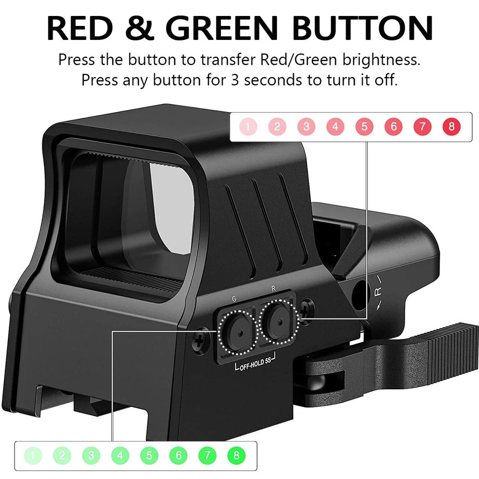 Midten 1X22X33 Red Green Dot Sight 4 Reticles Reflex Sight Quick Detach Mount 20