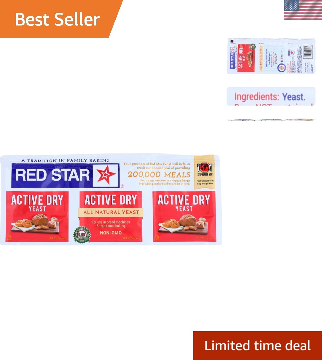 Red Star Gluten-Free Active Dry Yeast 3 Count, Perfect for Baking Treats