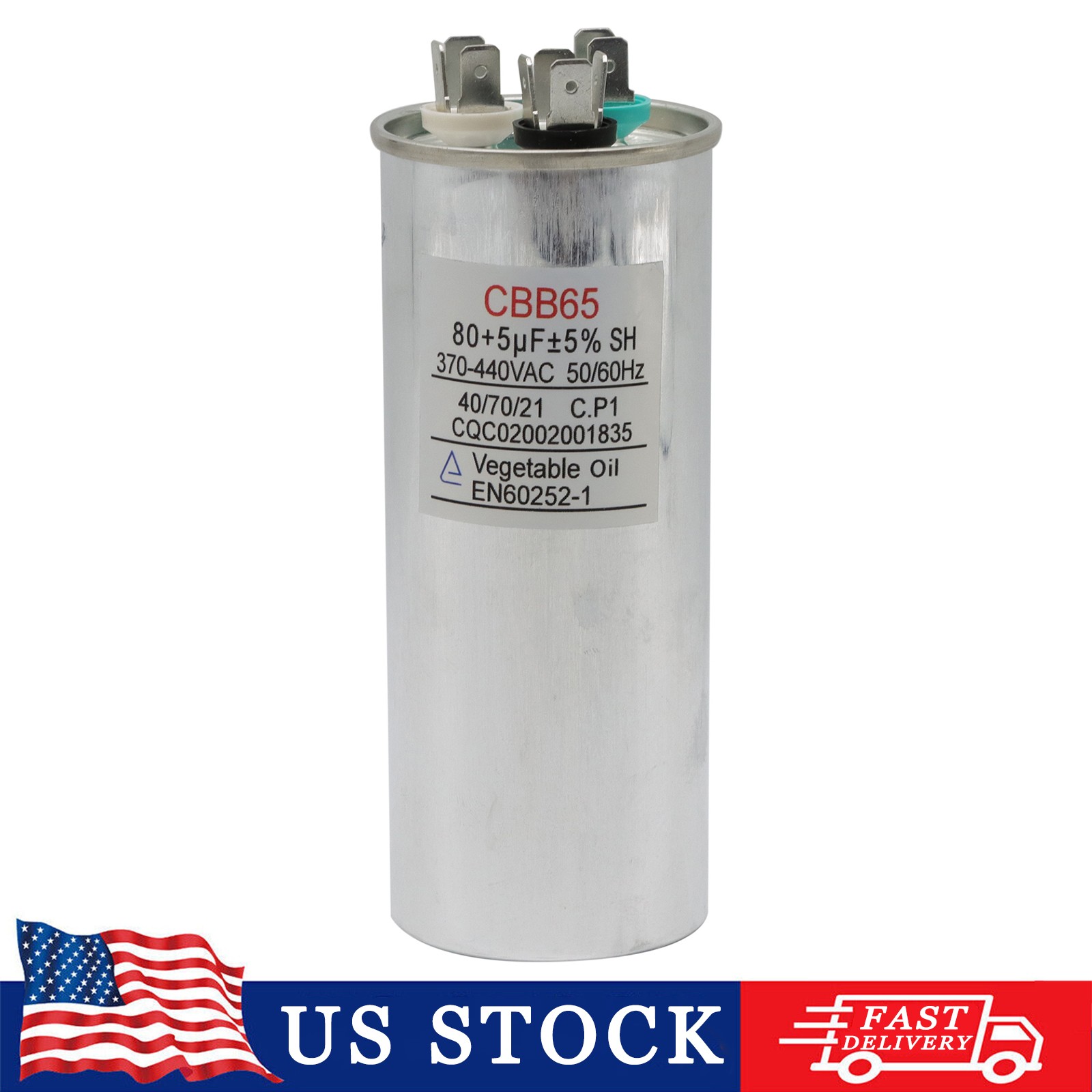80+5 MFD uF Dual Run Capacitor 370 440 vac Volts AC Motor HVAC 80/5