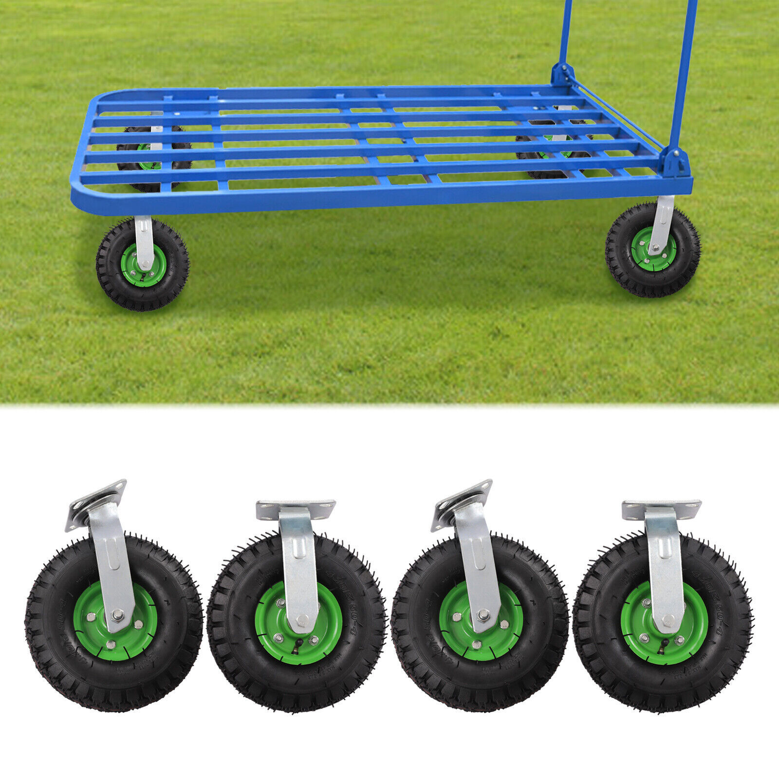 10"in Pneumatic Heavy Duty Air Tire Wheels Swivel  Farm Cart Caster 4Pack
