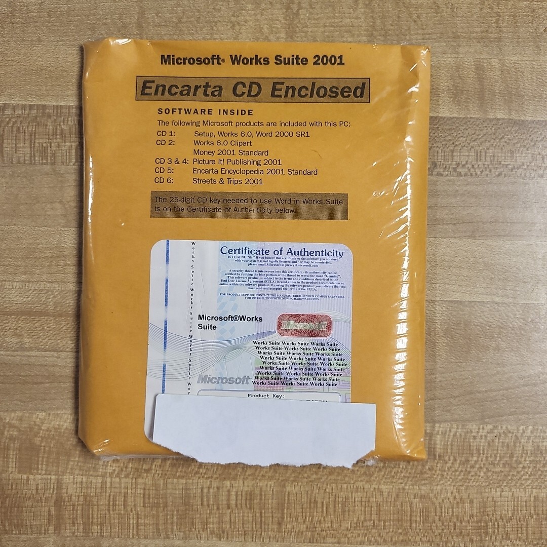 Microsoft Works Suite 2001 - Word Money Encarta 6 CDs FACTORY SEALED Product Key