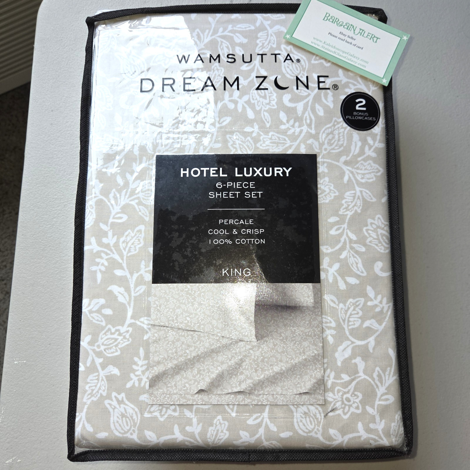 Wamsutta Dream Zone 6pc King Sheet Set 100% Cotton Dream Percale Tan Floral