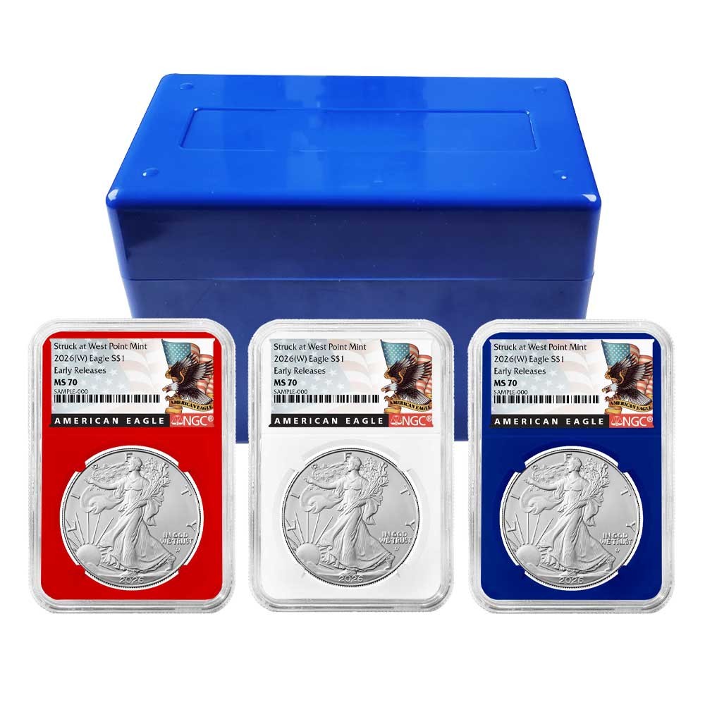2026 (W) $1 American Silver Eagle 3pc Set NGC MS70 ER Black Label Red White Blue