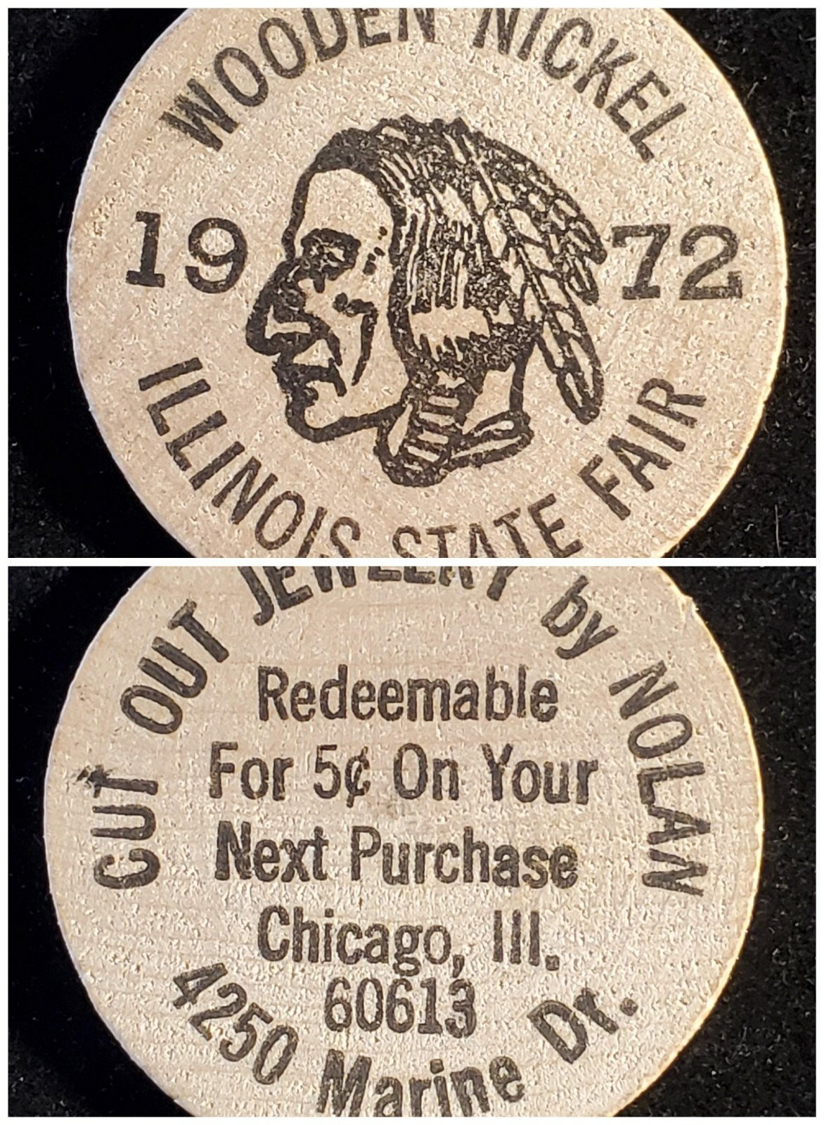 1972 Illinois State Fair Chicago, IL Wooden Nickel Nolan's Cut Out Coins lot 3s