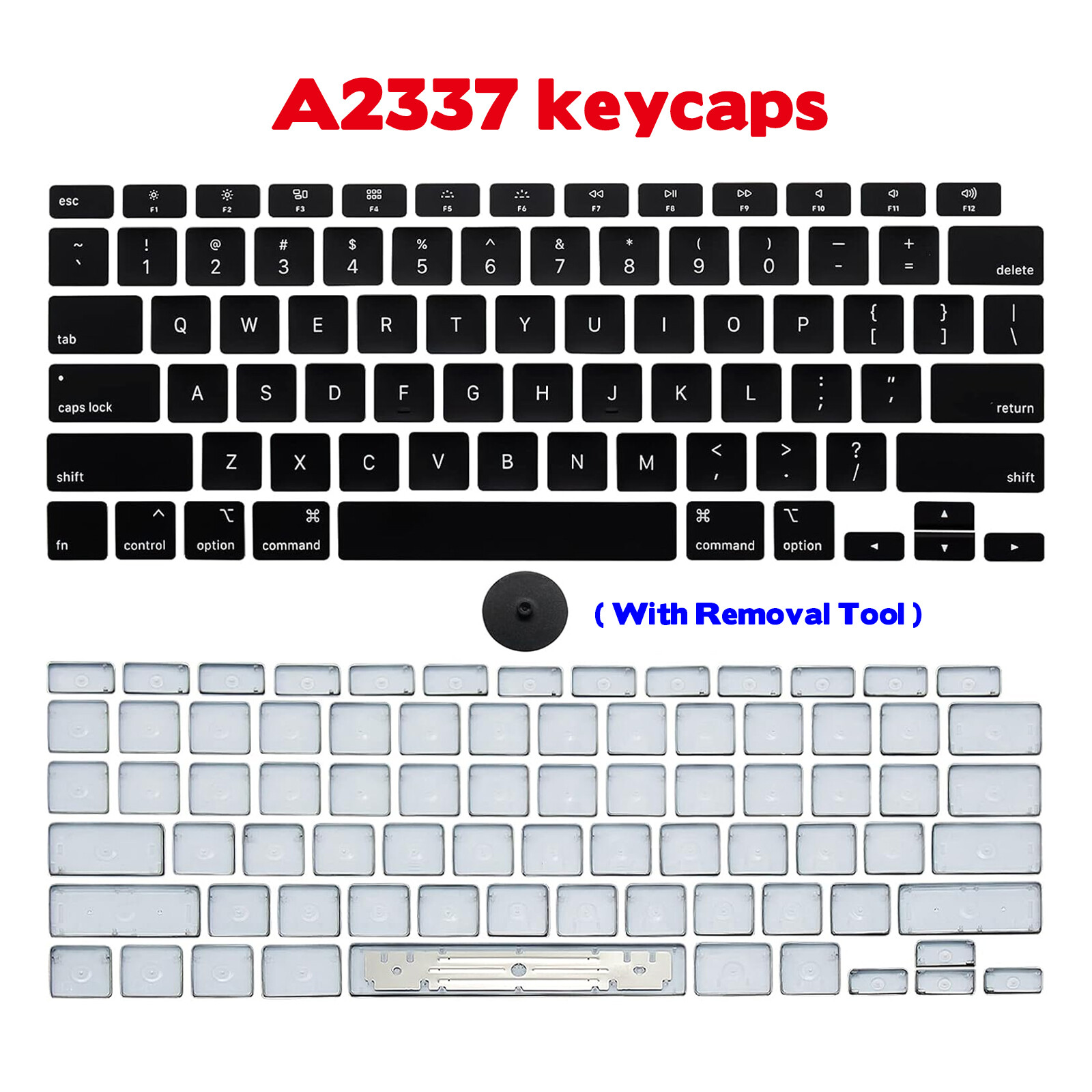 US Keyboard Key Caps Full Set for MacBook Air 13" A2337 M1 2020 EMC 3598 (Black)