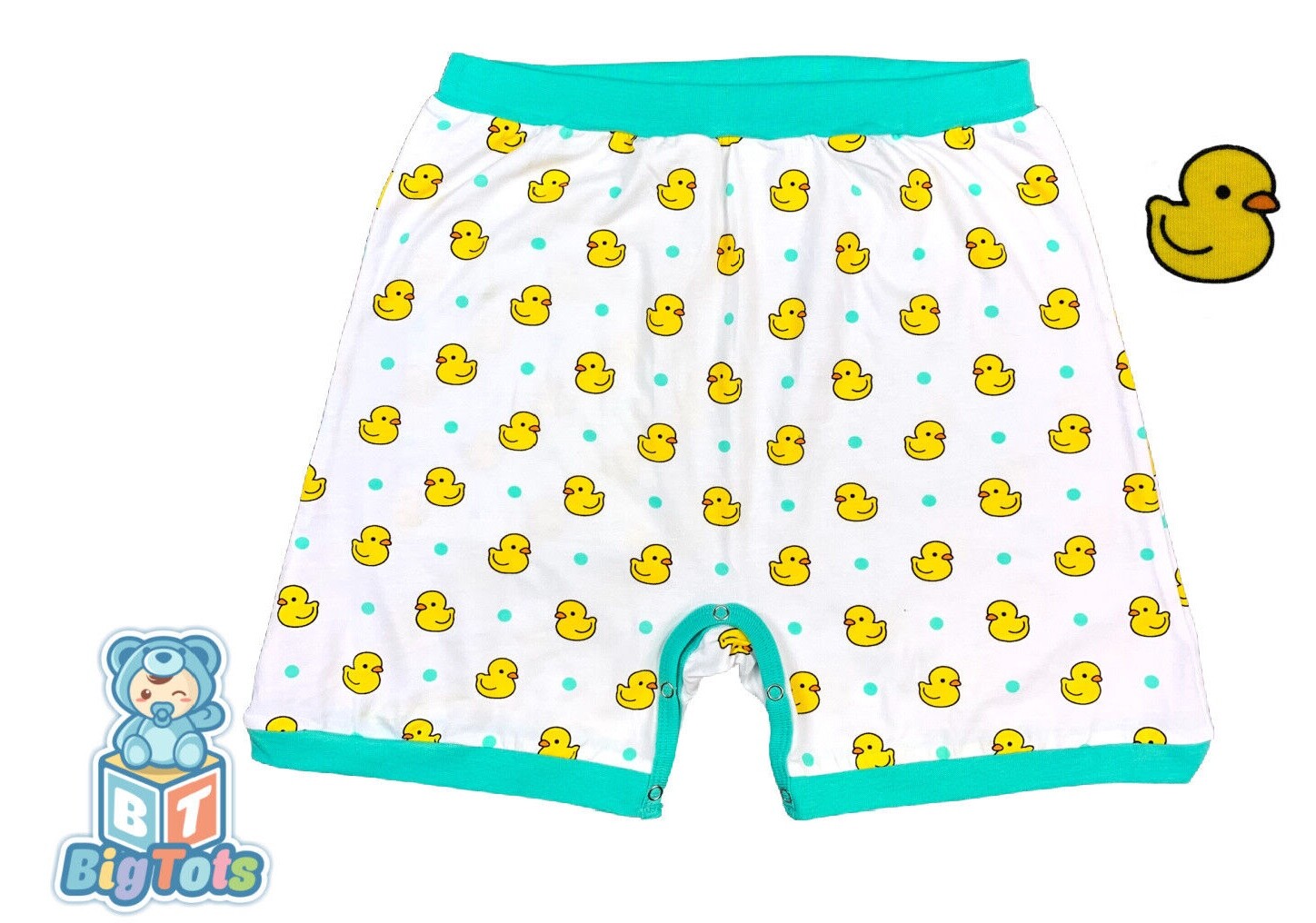 Adult snap crotch shorts Baby Ducky's print