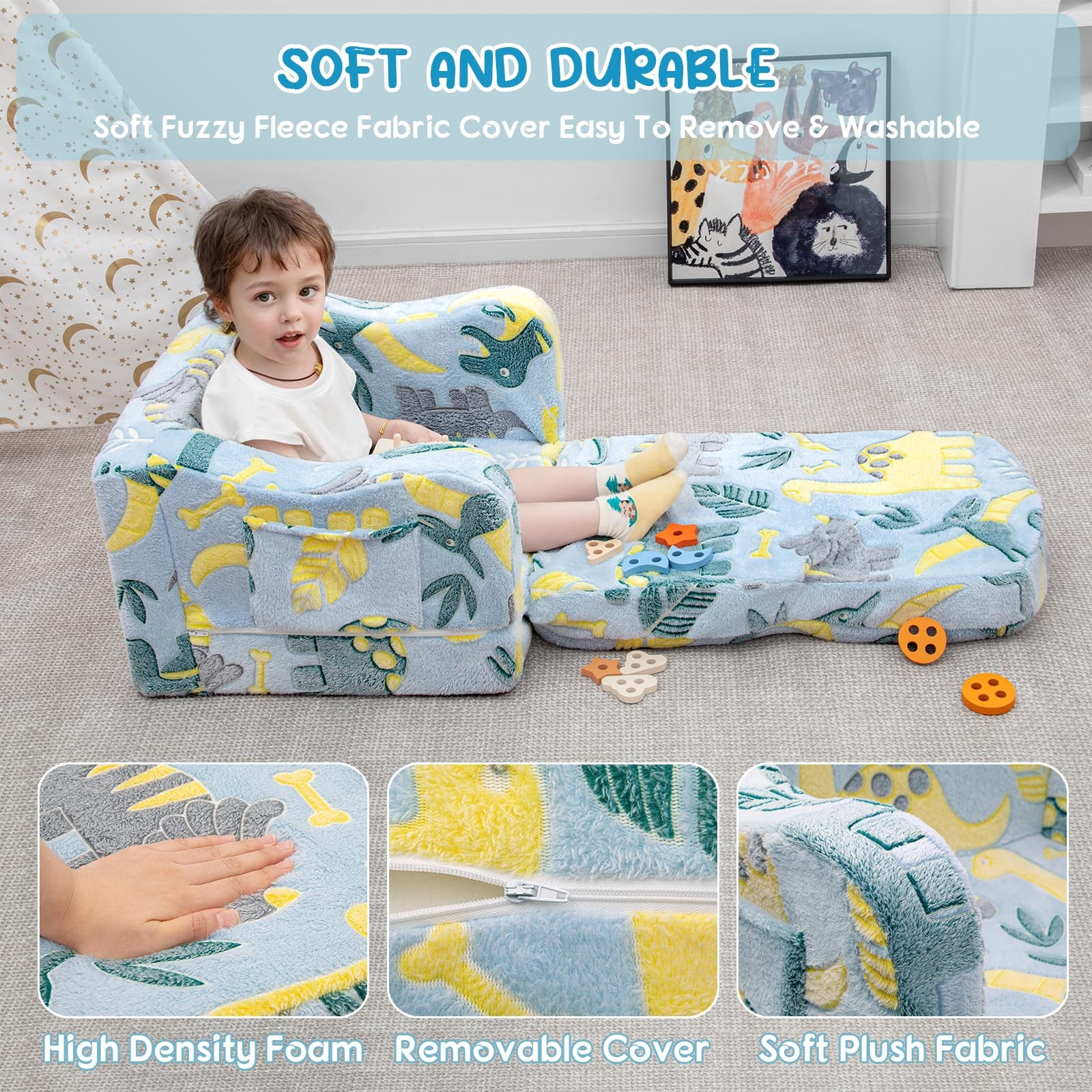 Comfy Toddler Chair and Couch for Kids with Blanket,2-in-1 Soft Plush Fold Ou...