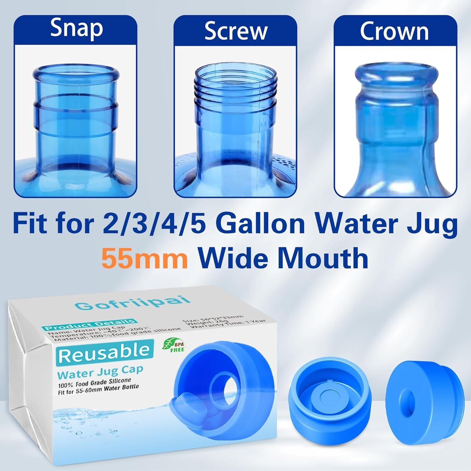 Durable Silicone Replacement Caps for 2, 3 & 5 Gallon Water Dispensers - 3 Pack