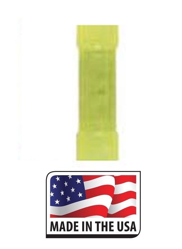 (500) Yellow 26-22 AWG Nylon Butt Connector Flared Seamless Terminal Made in USA