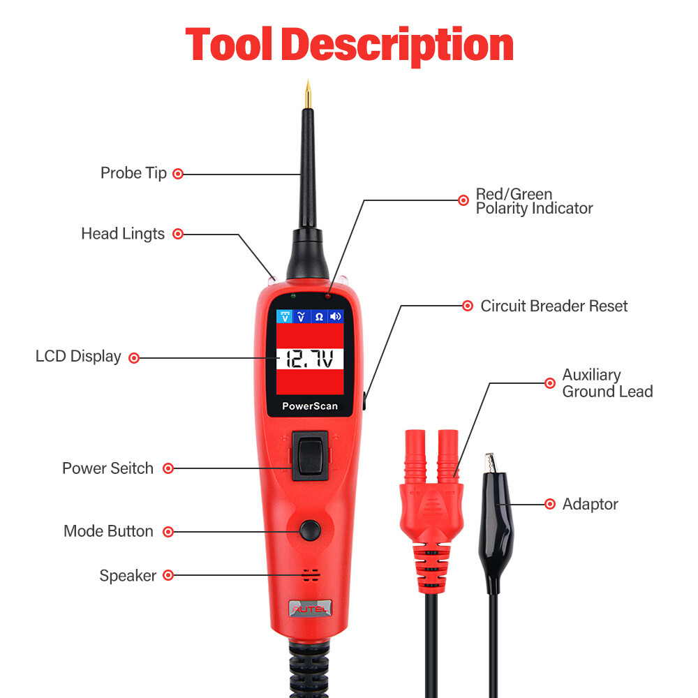 Autel PowerScan PS100 Electrical Diagnostic 12V/24V AVOmeter Circuit Tester Tool