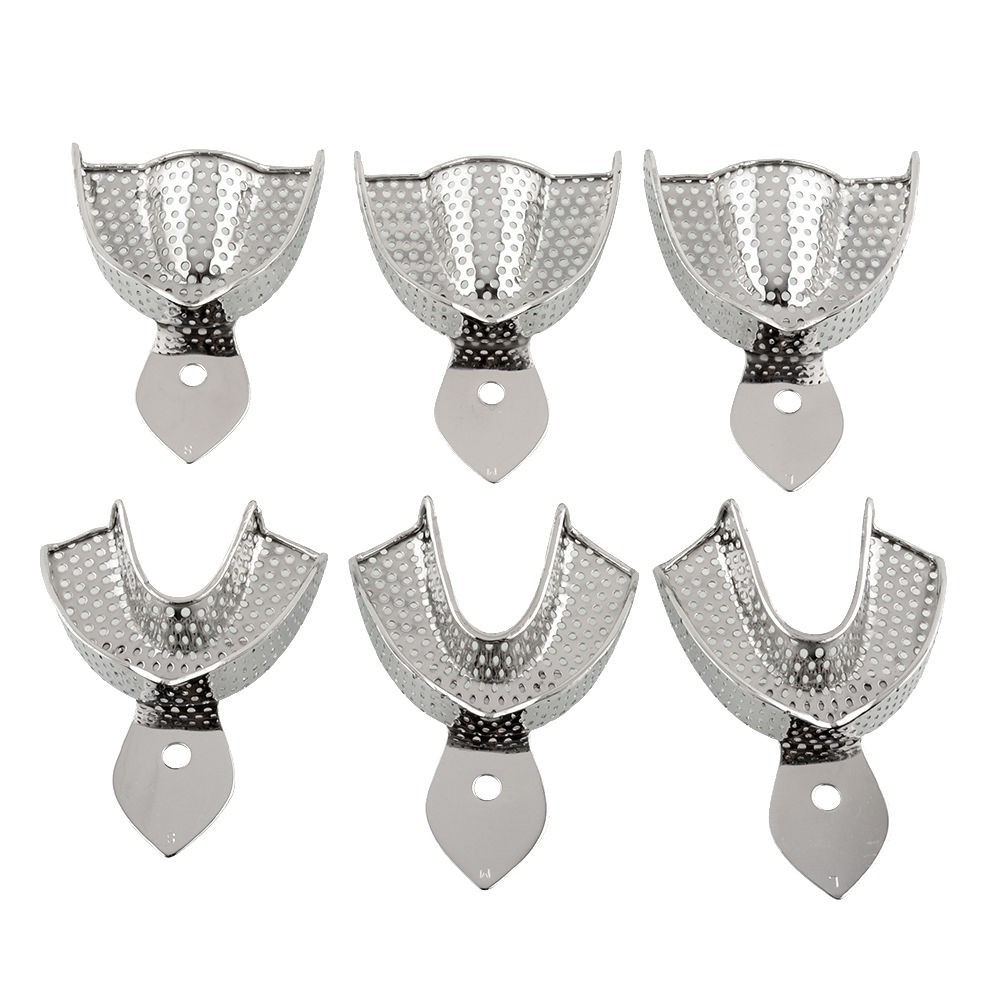 DENTAL STAINLESS STEEL METAL PERFORATED IMPRESSION TRAYS AUTOCLAVABLE SET OF 6