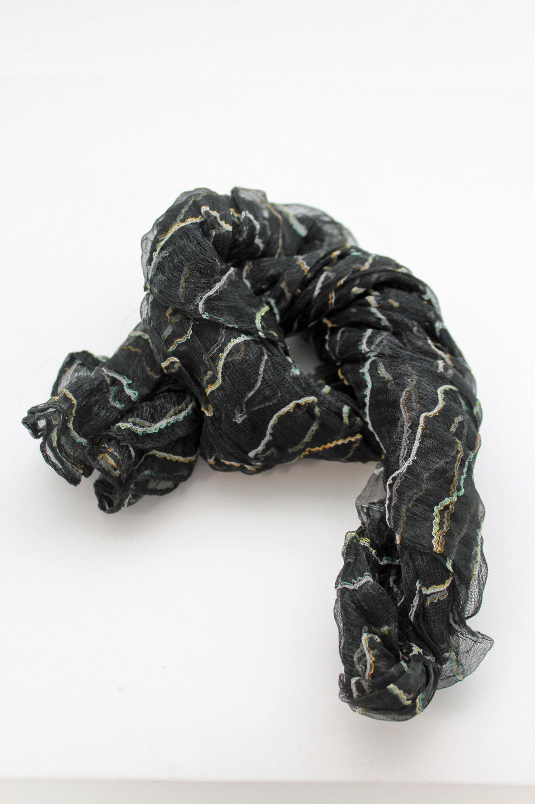 New Women Fashion Neck Scarf Sheer Fabric Light Long Striprs Black White Wrap